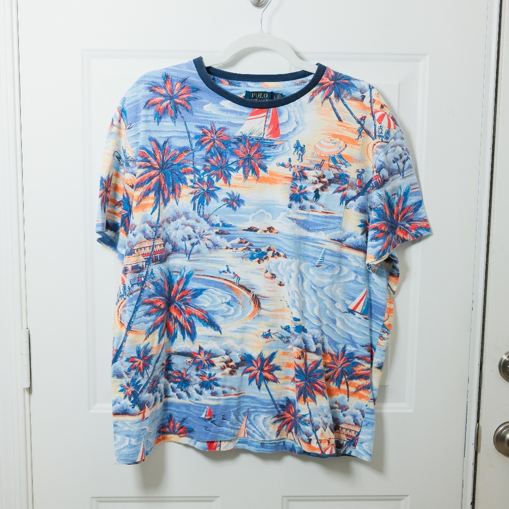 Polo Ralph Lauren Beach Hawaii T-Shirt Short Sleeve Men's Size Large AOP